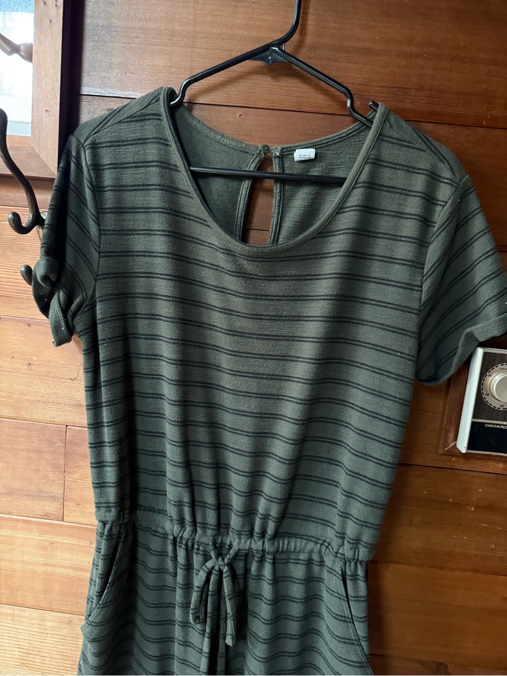 Old Navy Olive Green Striped Short-Sleeve Jumpsuit